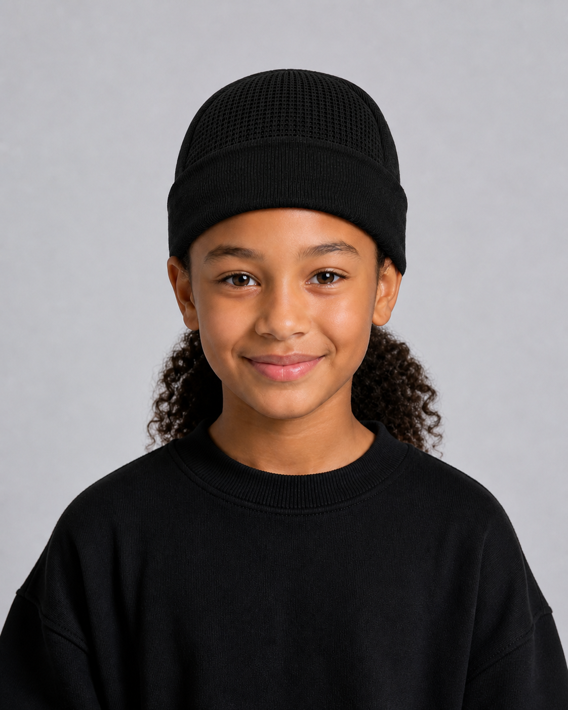 Bonnet Headspin NATS Classic enfant, noir, fille de face