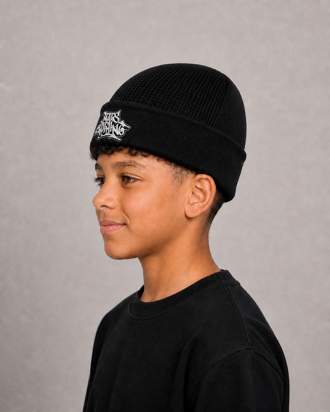 Bonnet Headspin NATS Graff enfant, noir, garçon de profil